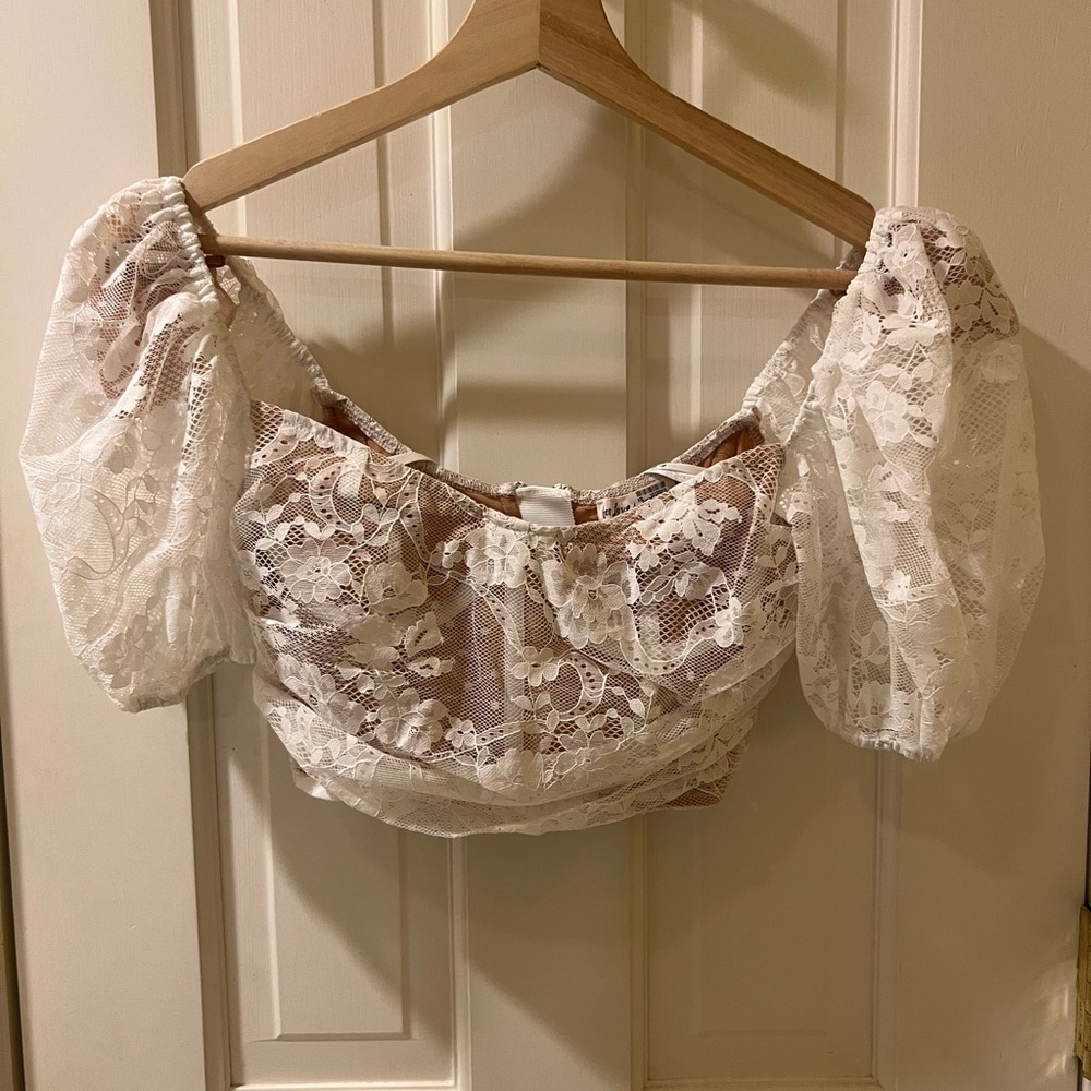 For Love And Lemons Cream Puff Sleeve Crop Blouse